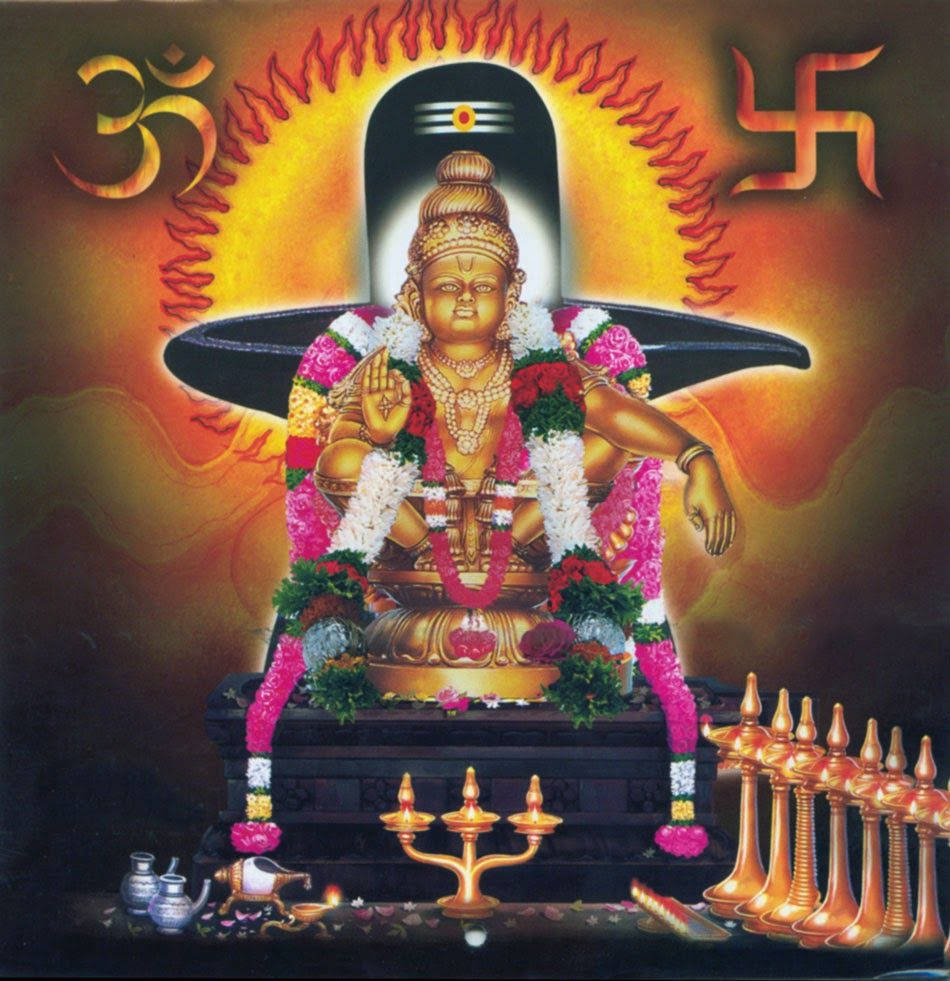 Lord Ayyappa With Hindu Symbols Wallpaper