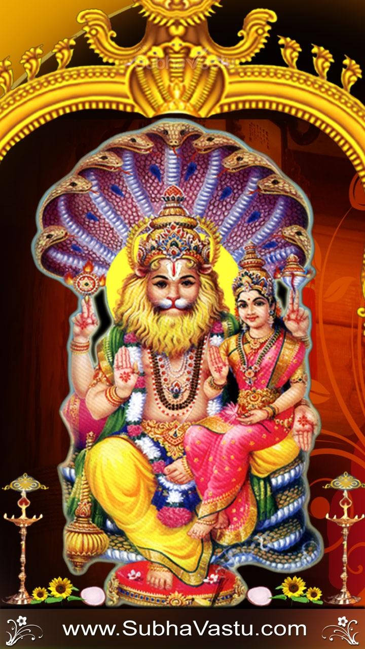 Lord Narasimha Gold And Red Wallpaper