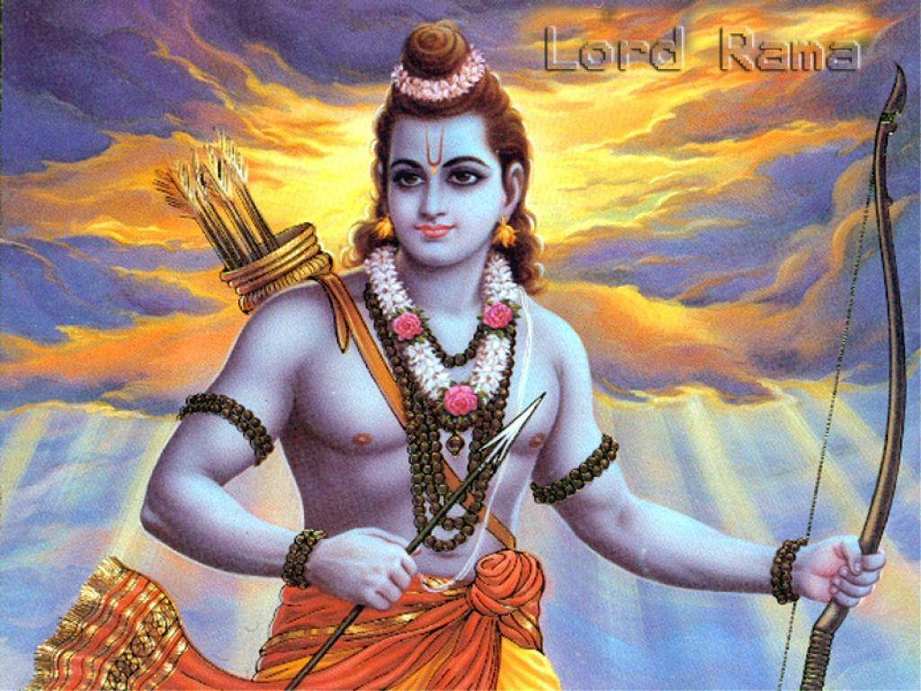 Lord Rama Purple Yellow Sky Wallpaper