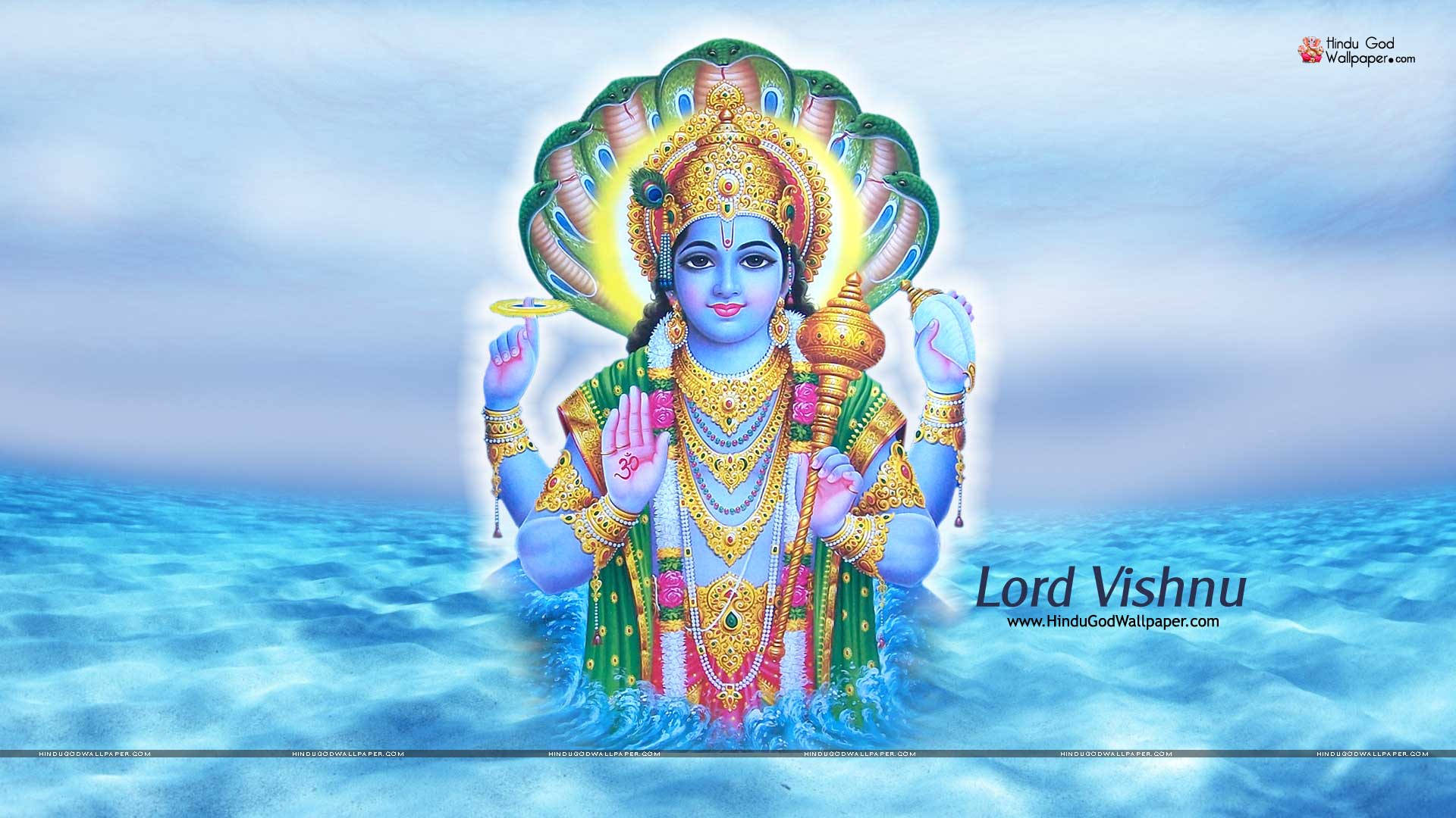 Lord Vishnu Ocean Background Wallpaper