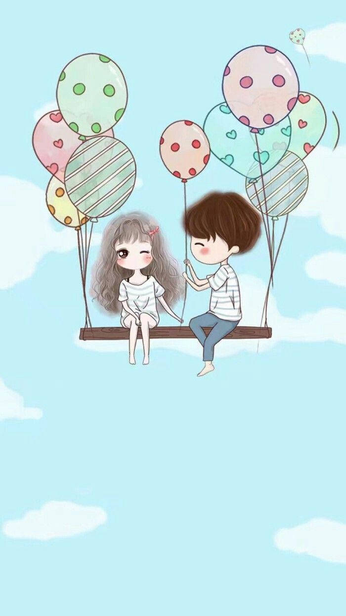 Love Cute Couple In The Air Wallpaper