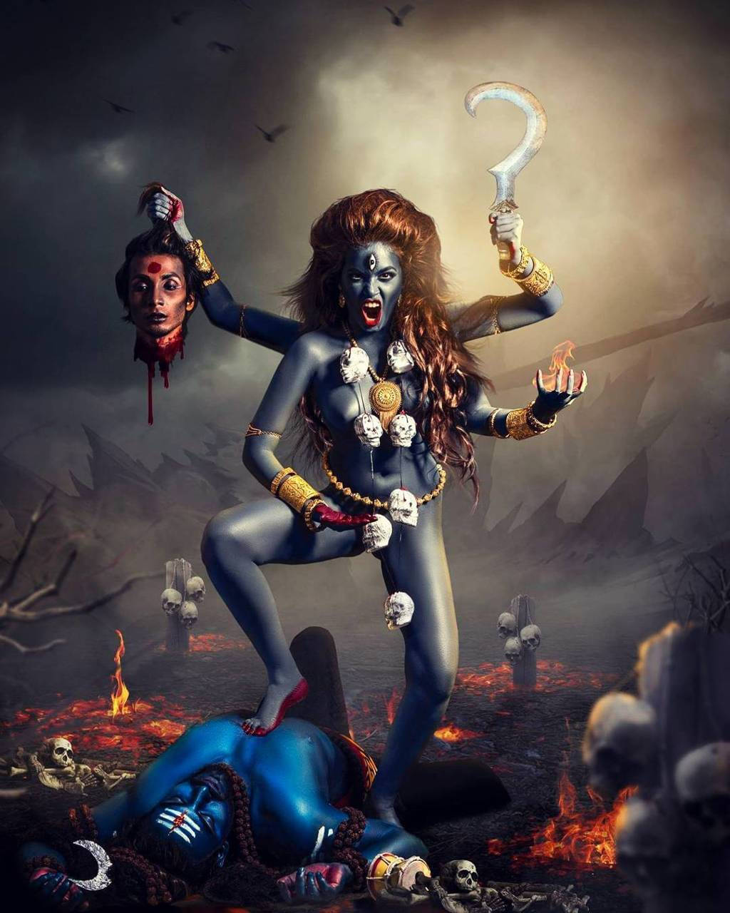 Maa Kali Stepping On Shiva Live-action Wallpaper