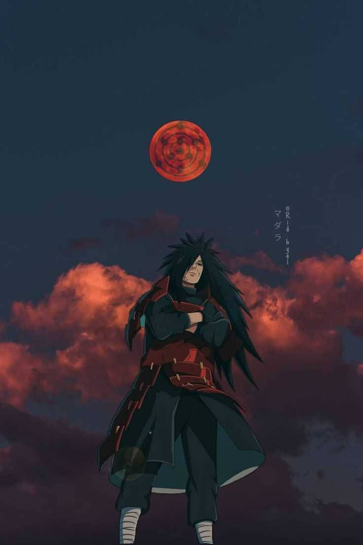 Madara Uchiha Under Red Moon Wallpaper