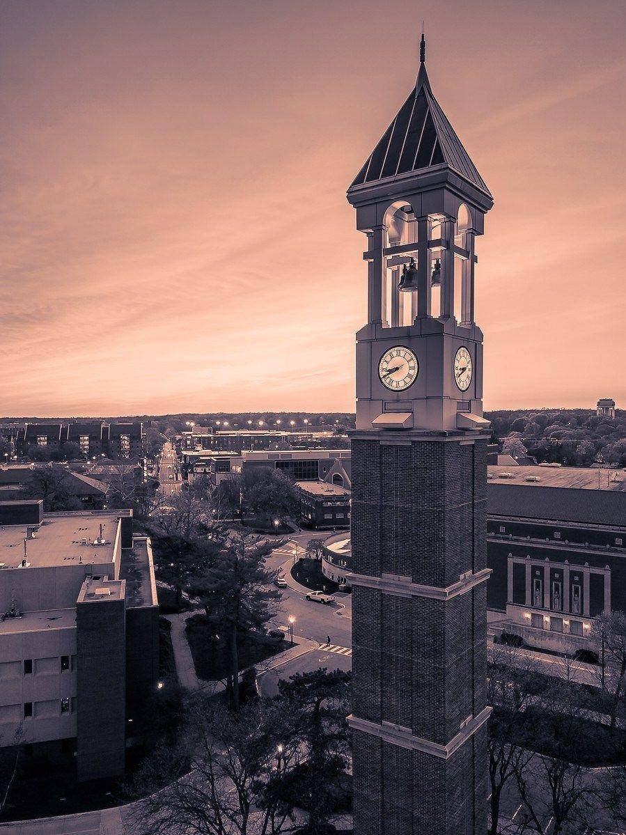 Majestic Grayscale View Of The Iconic Bell Tower At Purdue University Wallpaper