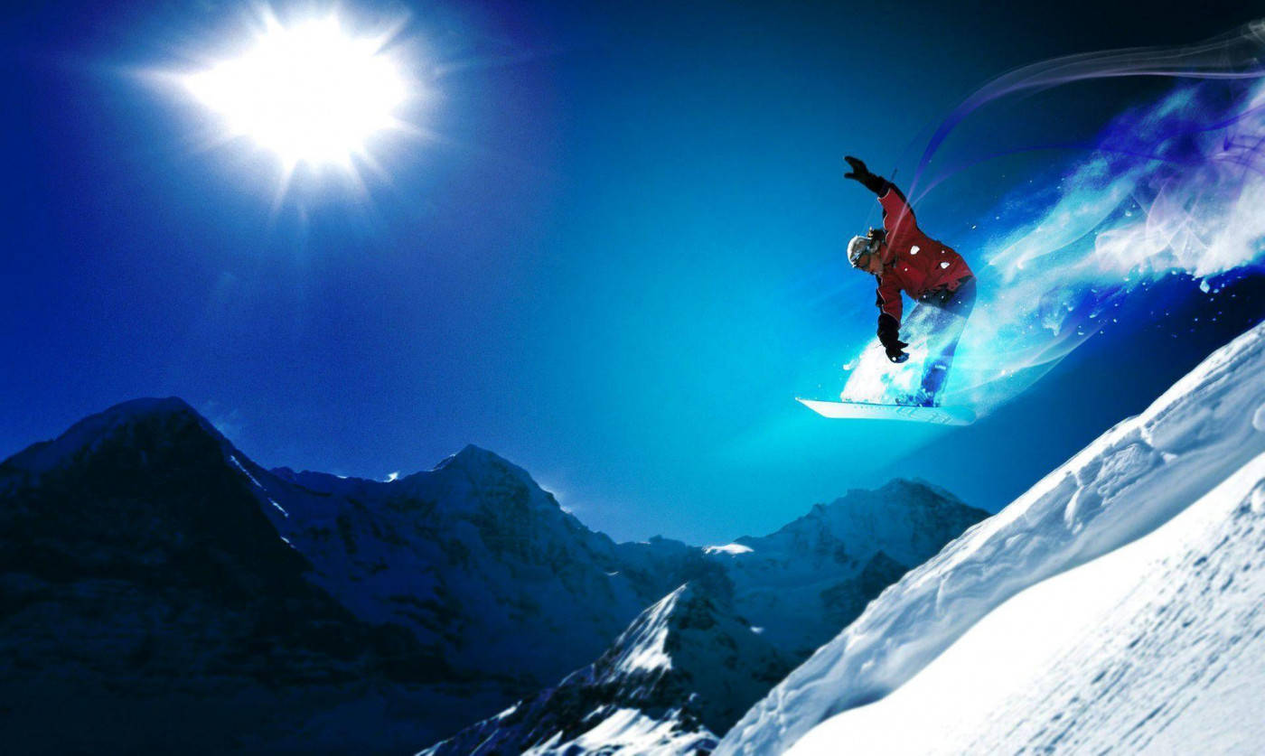 Man With Snowboard And Light Trails Wallpaper