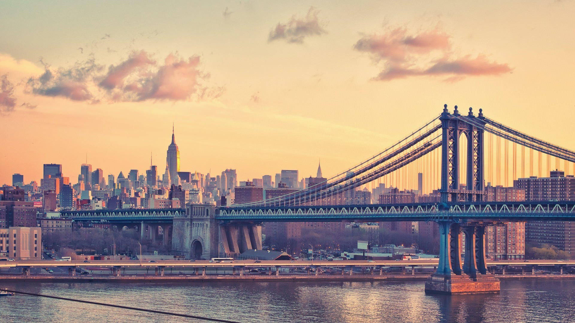 Manhattan Bridge Sunset New York Computer Wallpaper