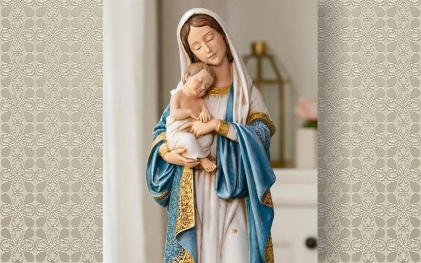 Mary And Jesus Ceramic Statue Wallpaper