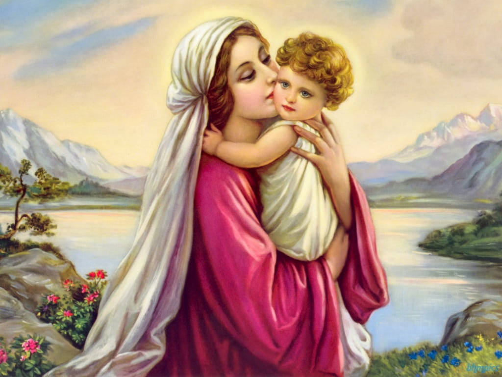 Mary And Jesus Countryside Wallpaper