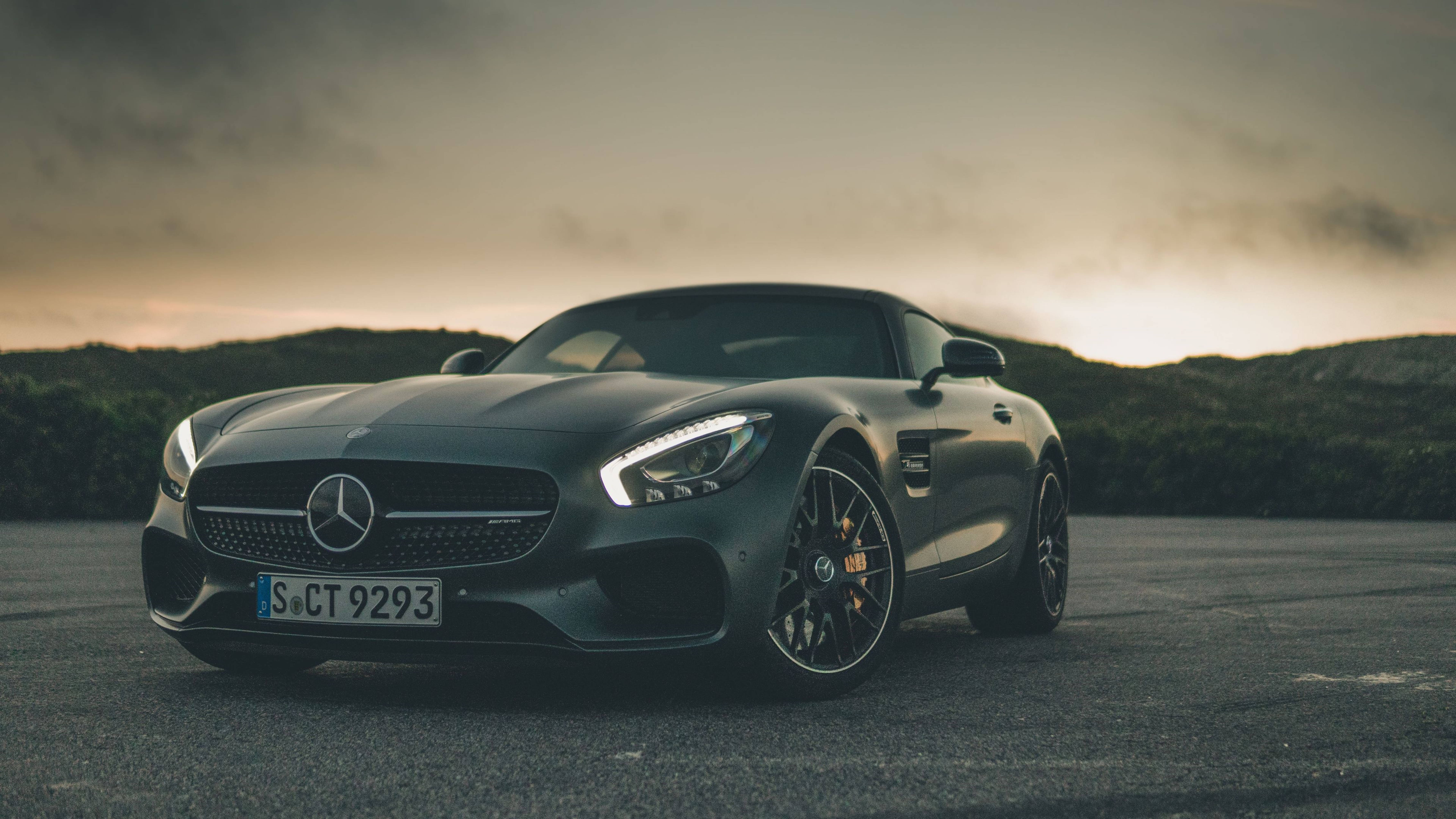 Mercedes Amg 4k Black Car Sunset Wallpaper