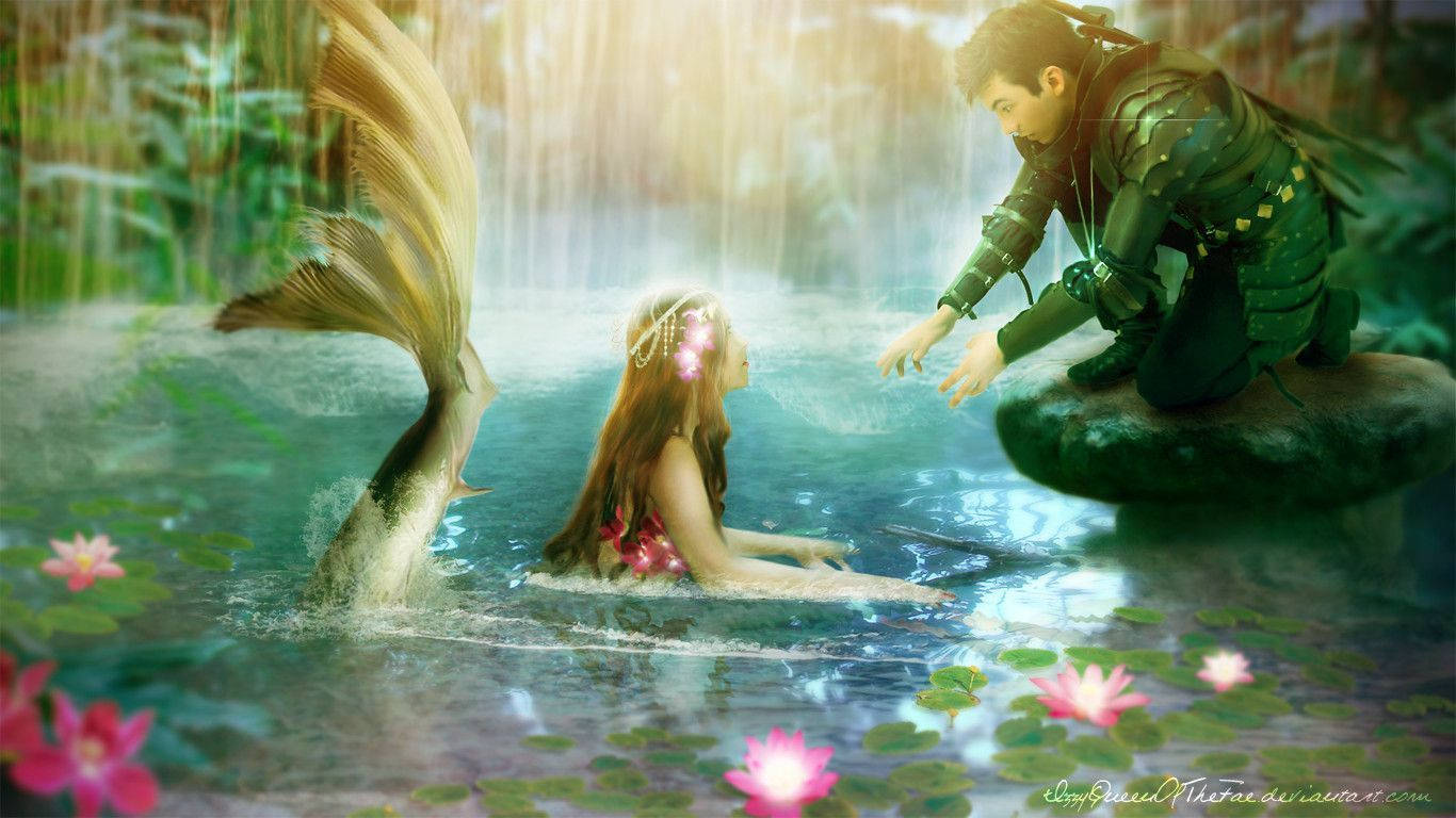 Mermaid And Knight Bravely Stand By One Another And Navigate Life Together Wallpaper