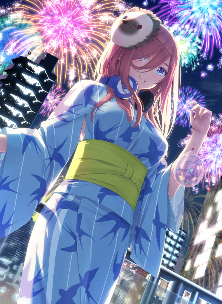 Miku Nakano Enjoying A Dazzling Fireworks Display Wallpaper