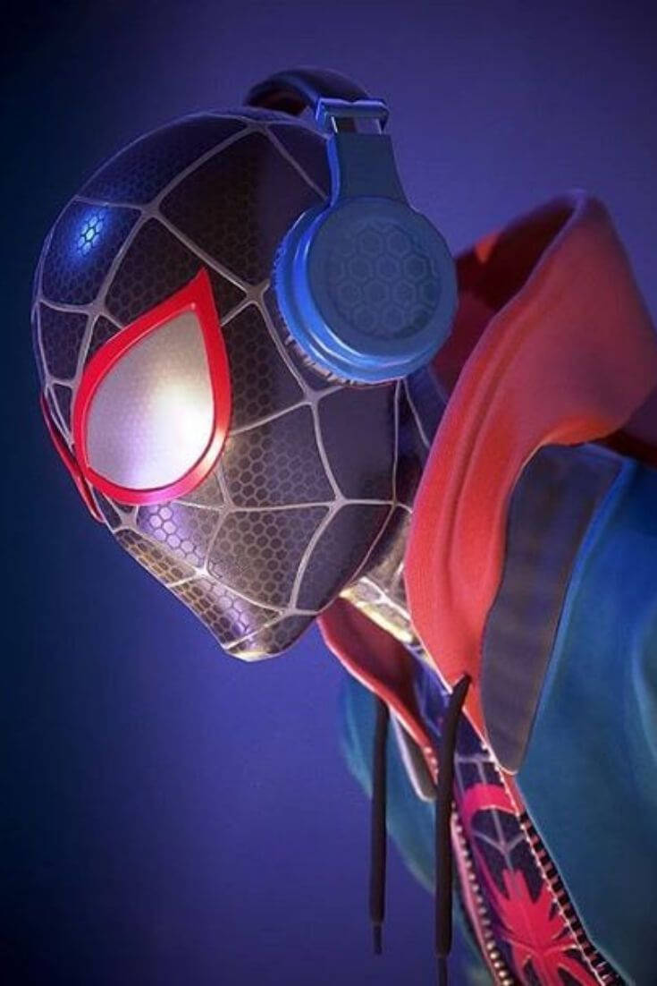 Miles Morales Blue Headphones Wallpaper