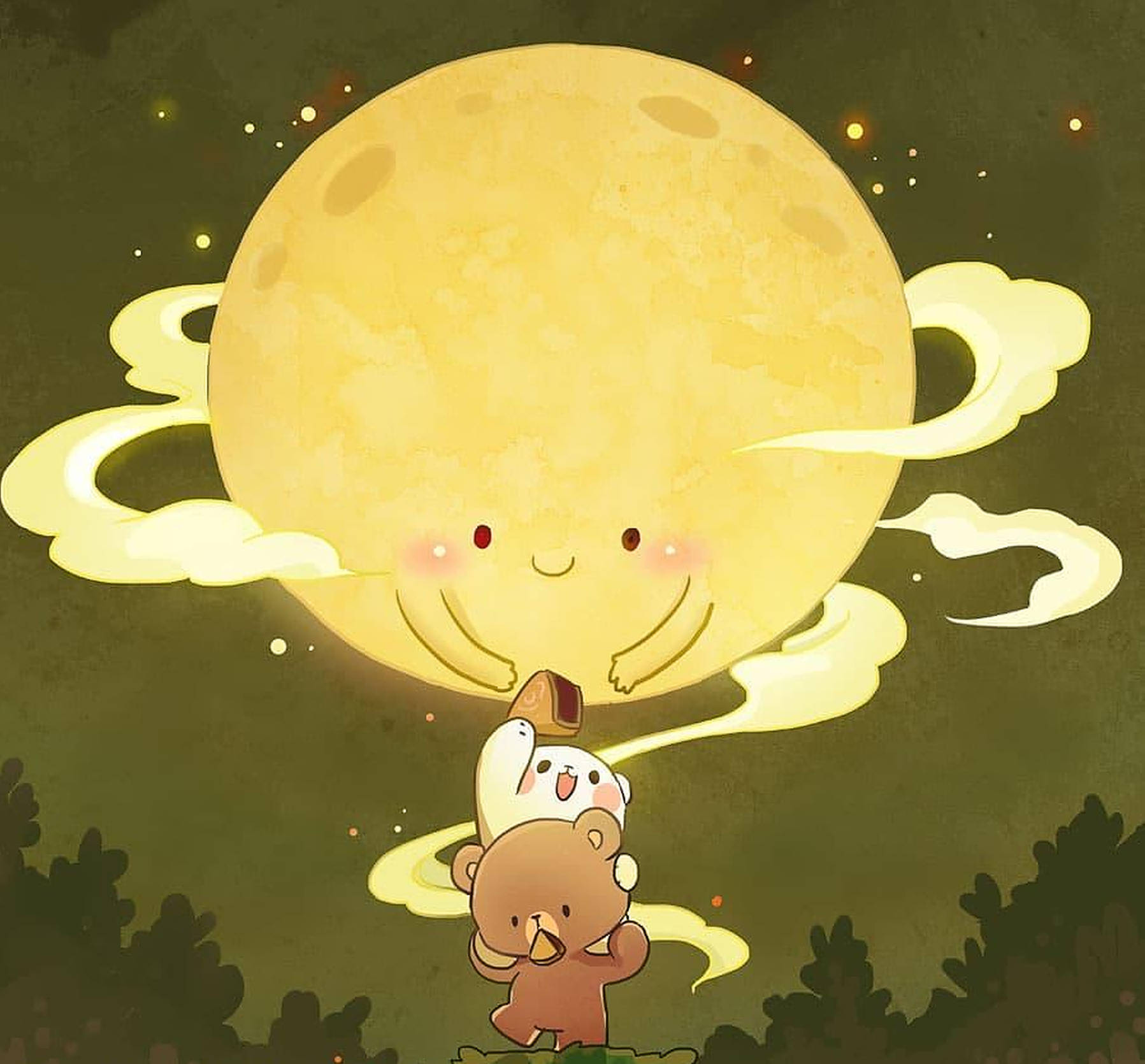 Milk And Mocha Bears Yellow Moon Wallpaper