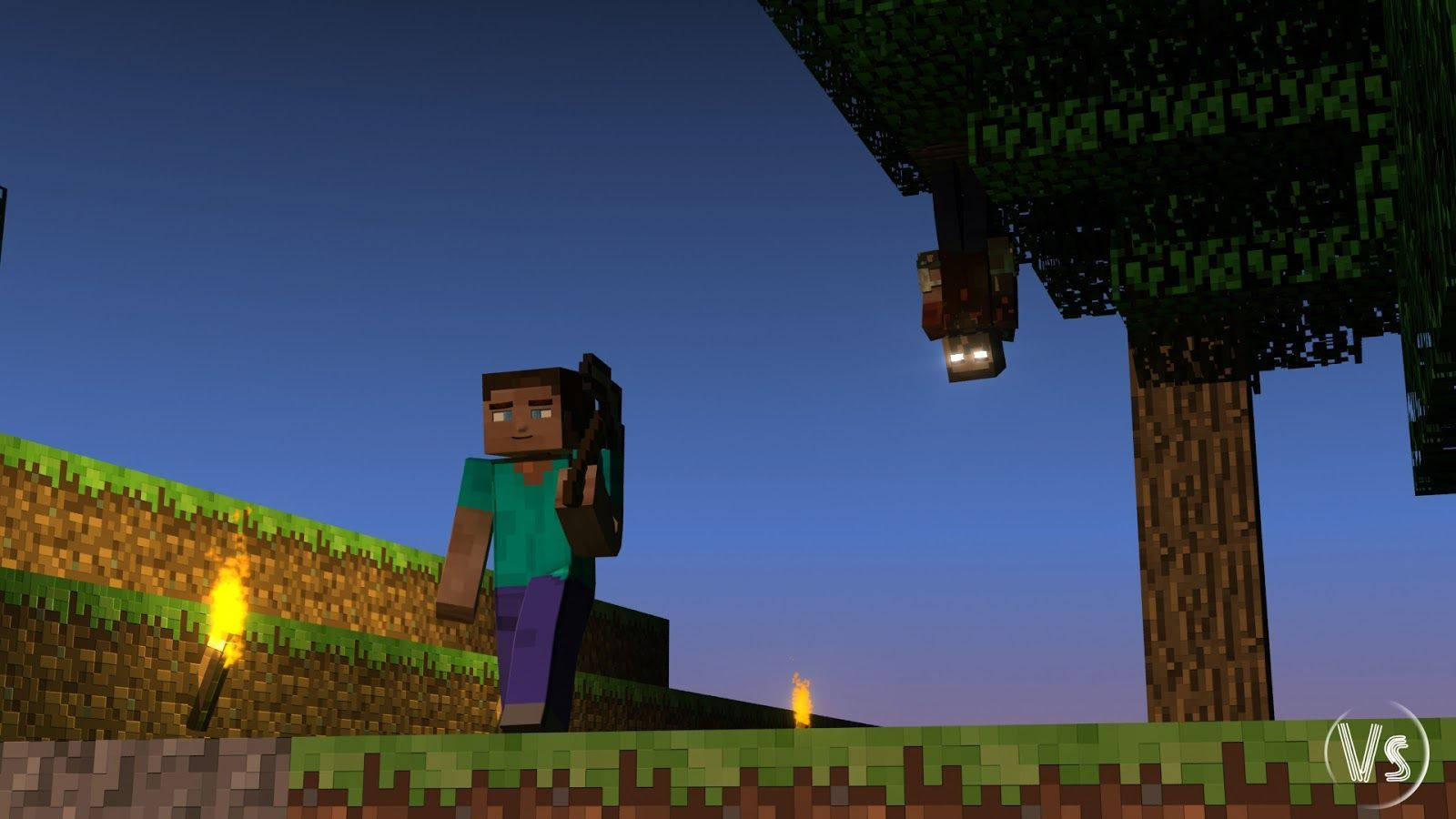 Minecraft Herobrine Sneaking Steve Wallpaper