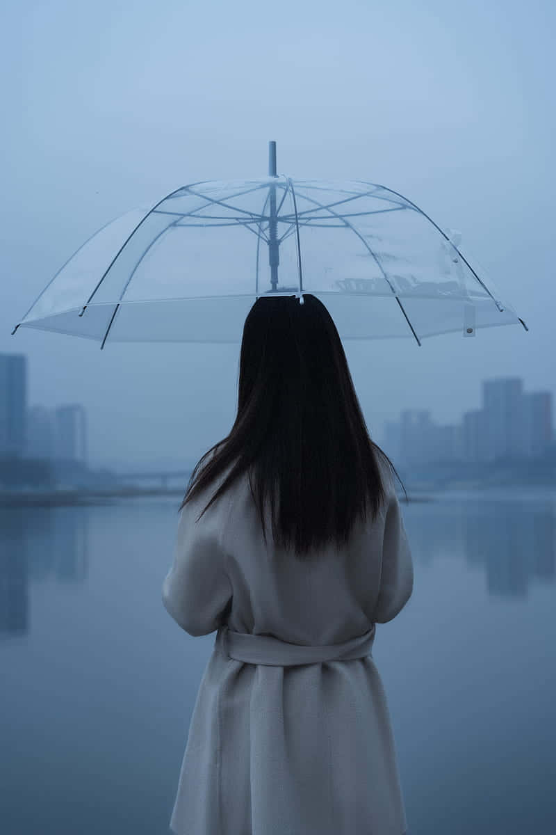 Misty Lake Umbrella Silhouette Wallpaper