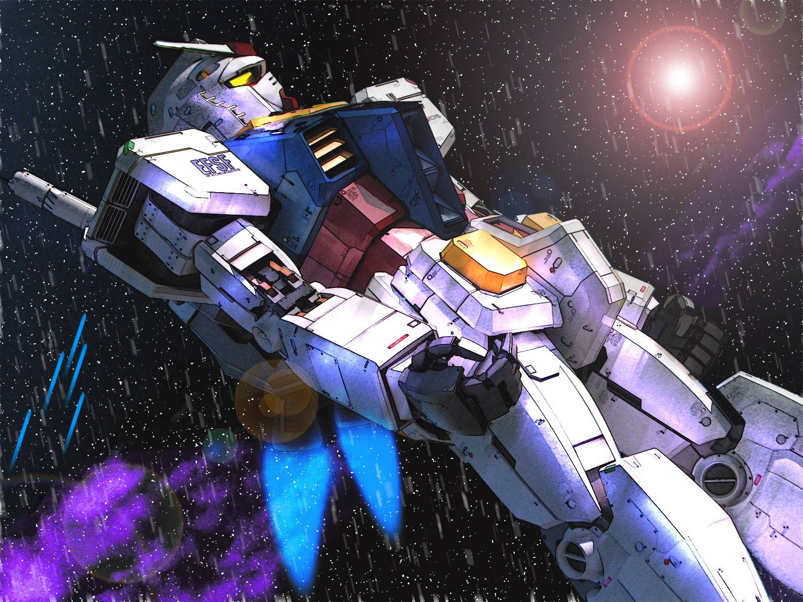 Mobile Suit Gundam Under Pouring Rain Wallpaper