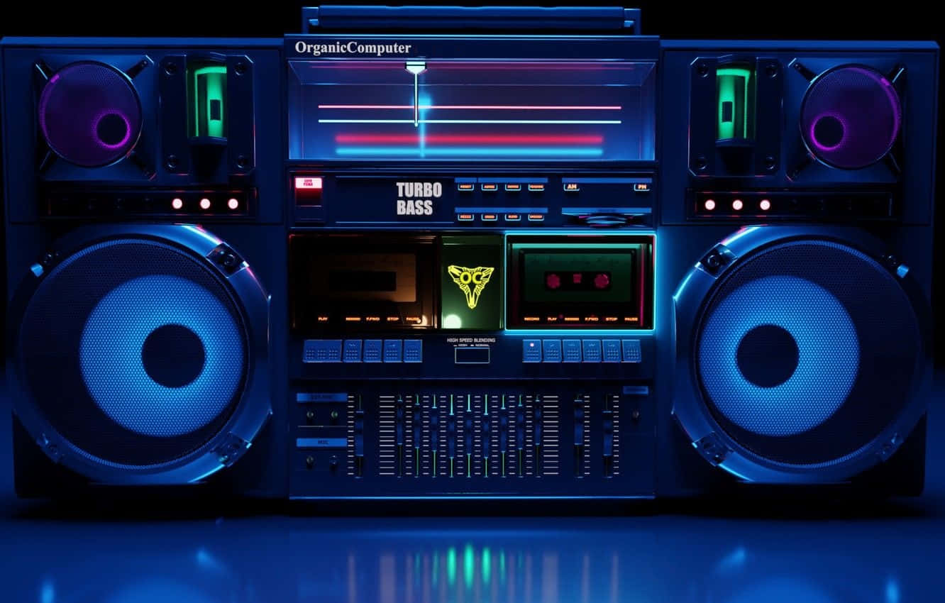 Modern Boombox Blue Neon Light Wallpaper