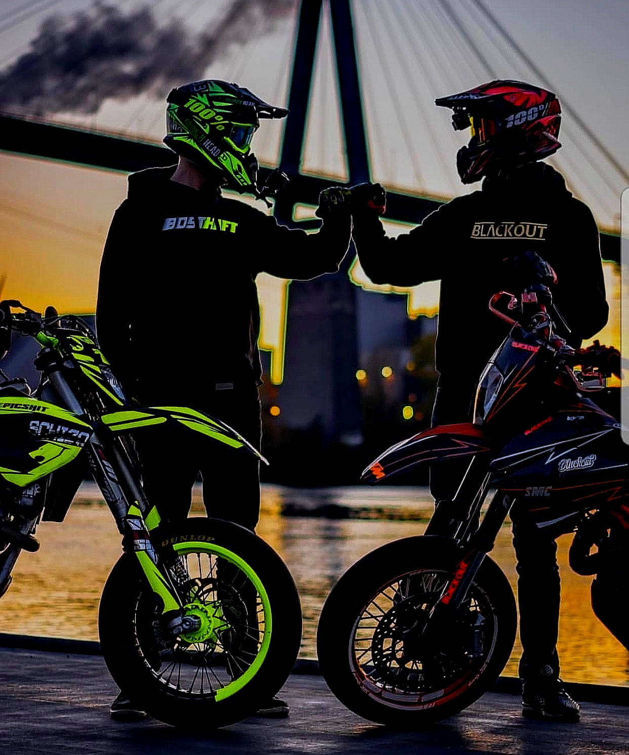 Motocross Riders Fist Bumps Wallpaper