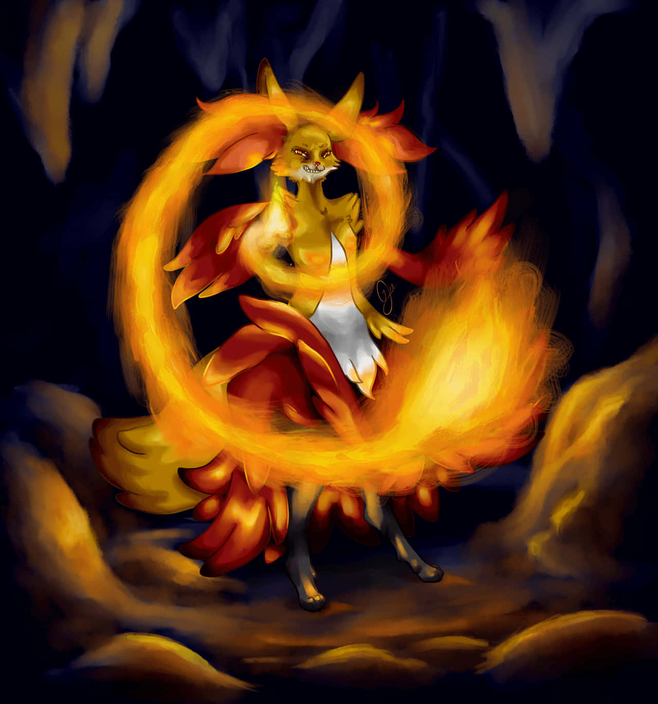 Mystical_ Fire_ Fox_ Delphox_ Art Wallpaper