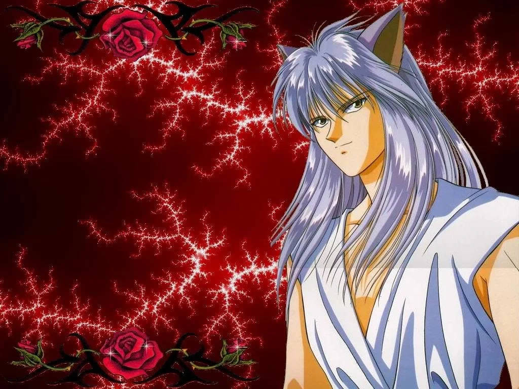 Mystical Yoko Kurama With Nine-tails In Fiery Red Wallpaper