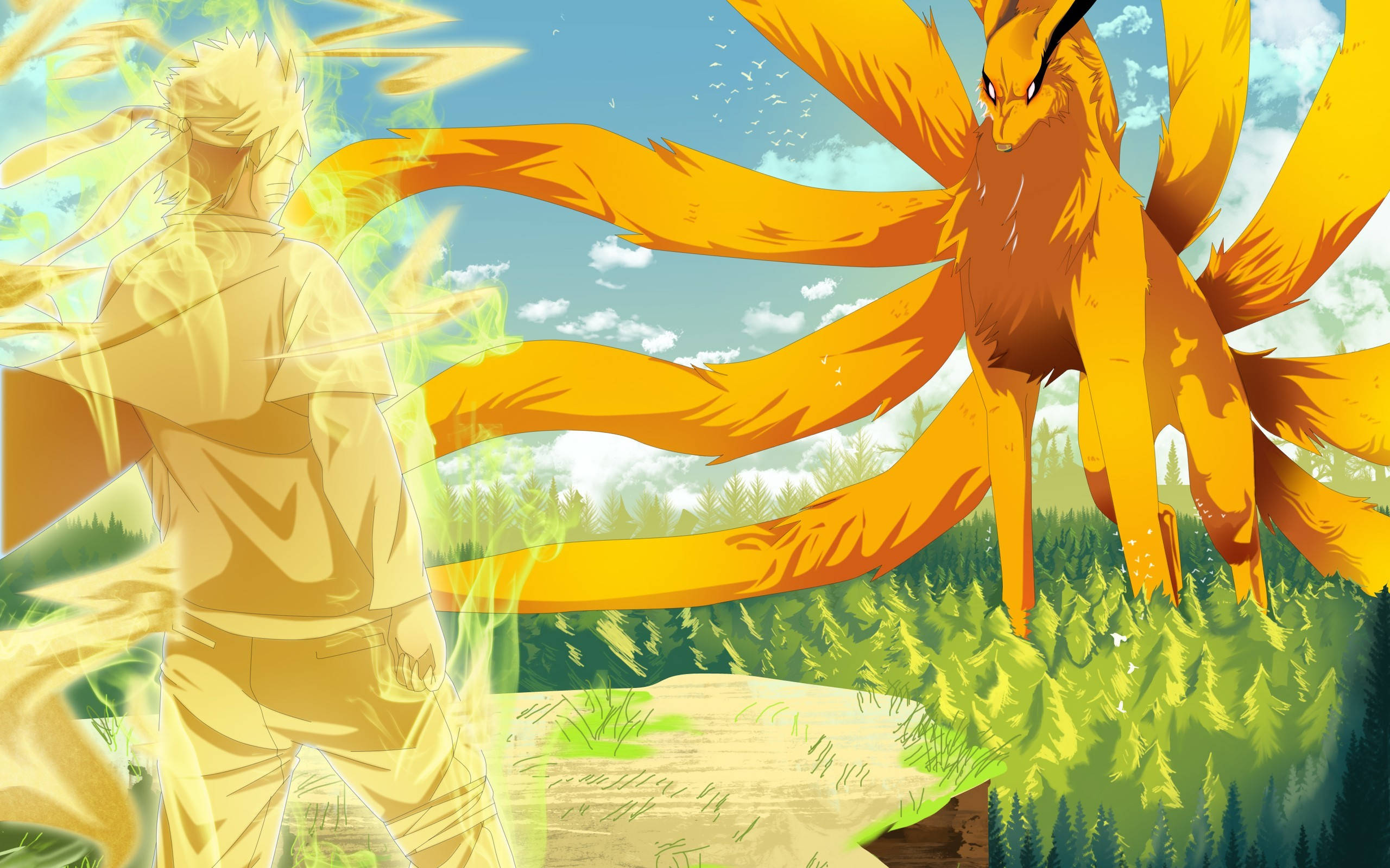 Naruto Kurama Facing Uzumaki Illustration Wallpaper