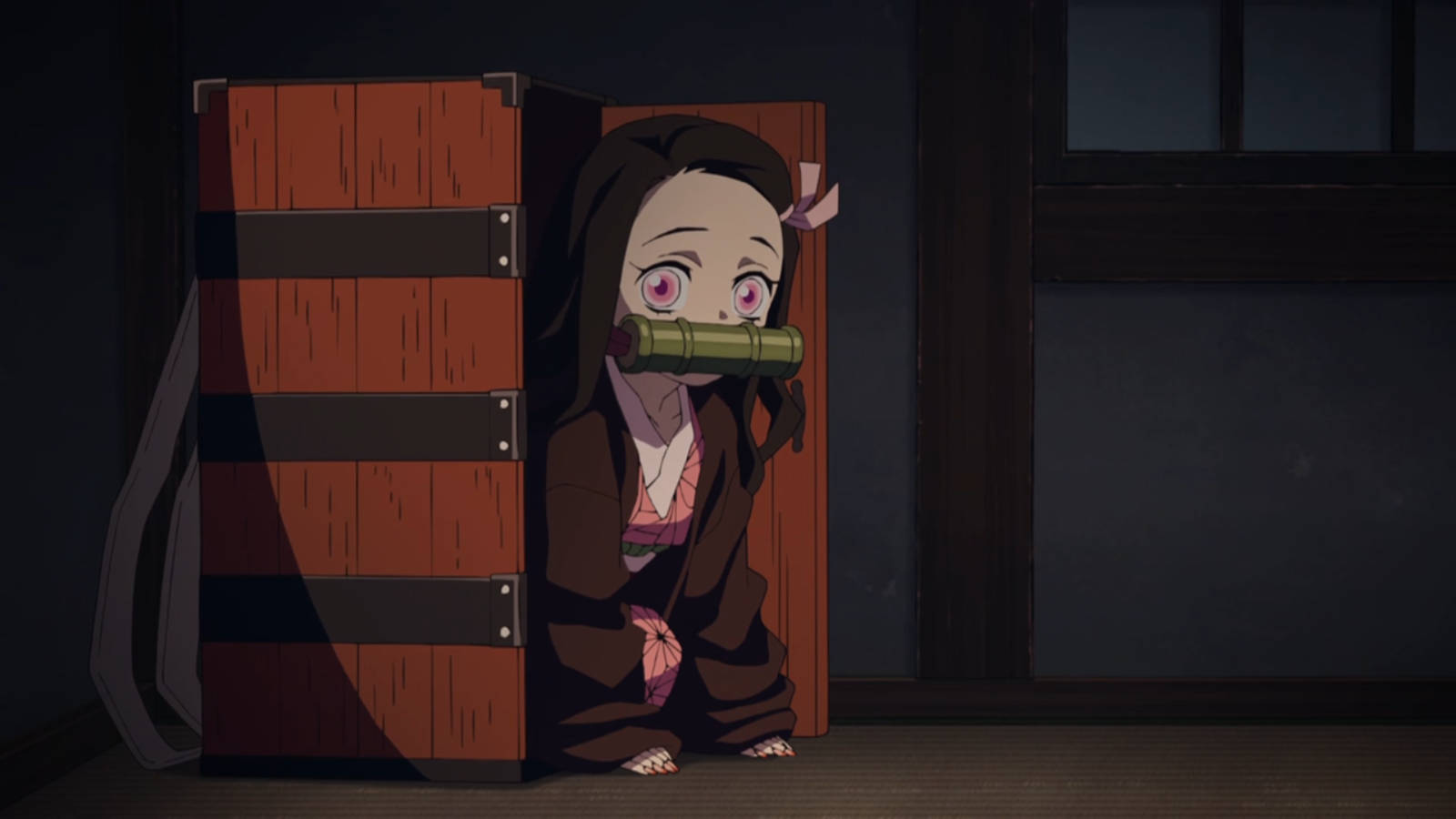 Nezuko In Her Wooden Box: Searching For Safety Wallpaper