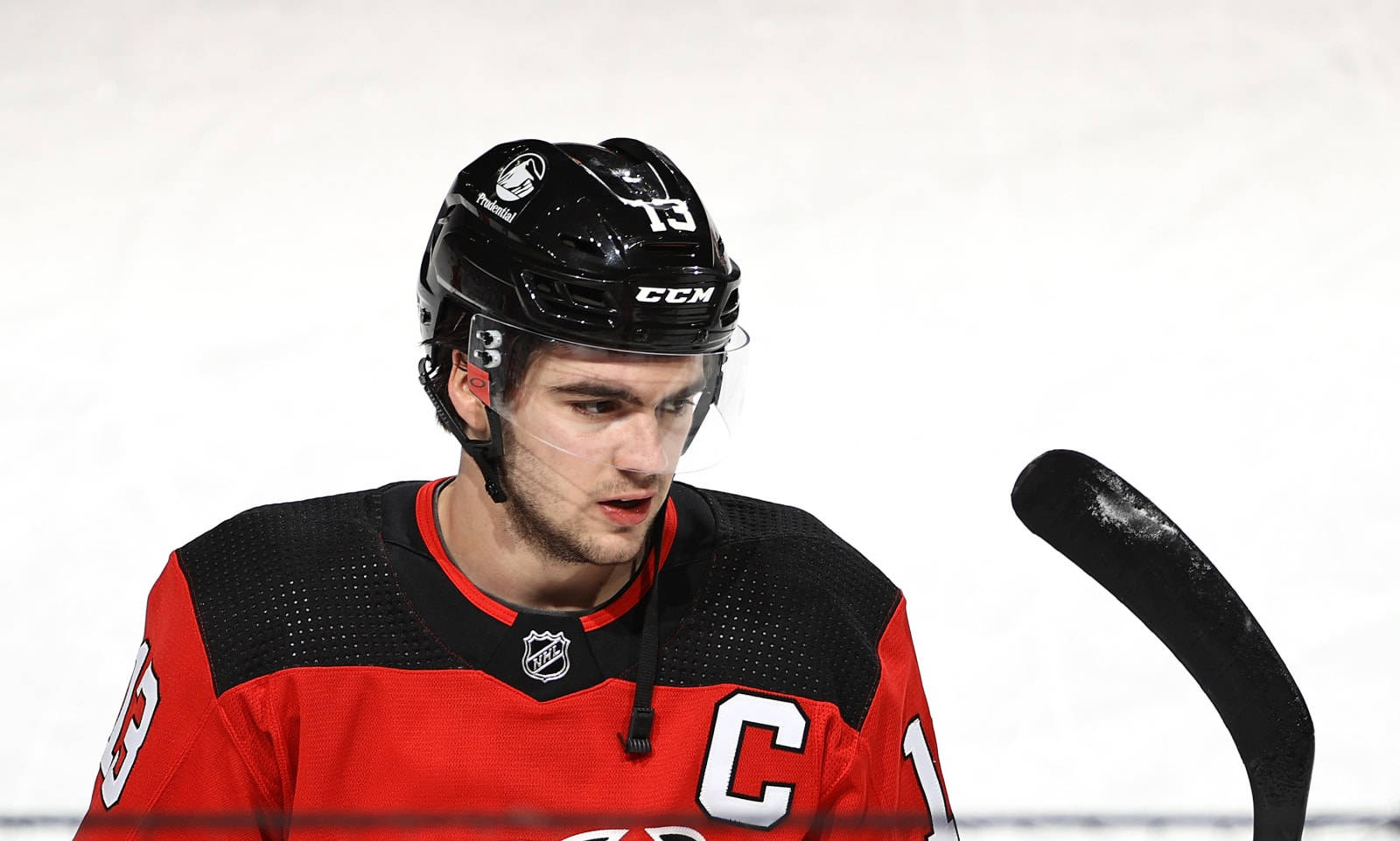 Nico Hischier Of New Jersey Devils In Action Wallpaper