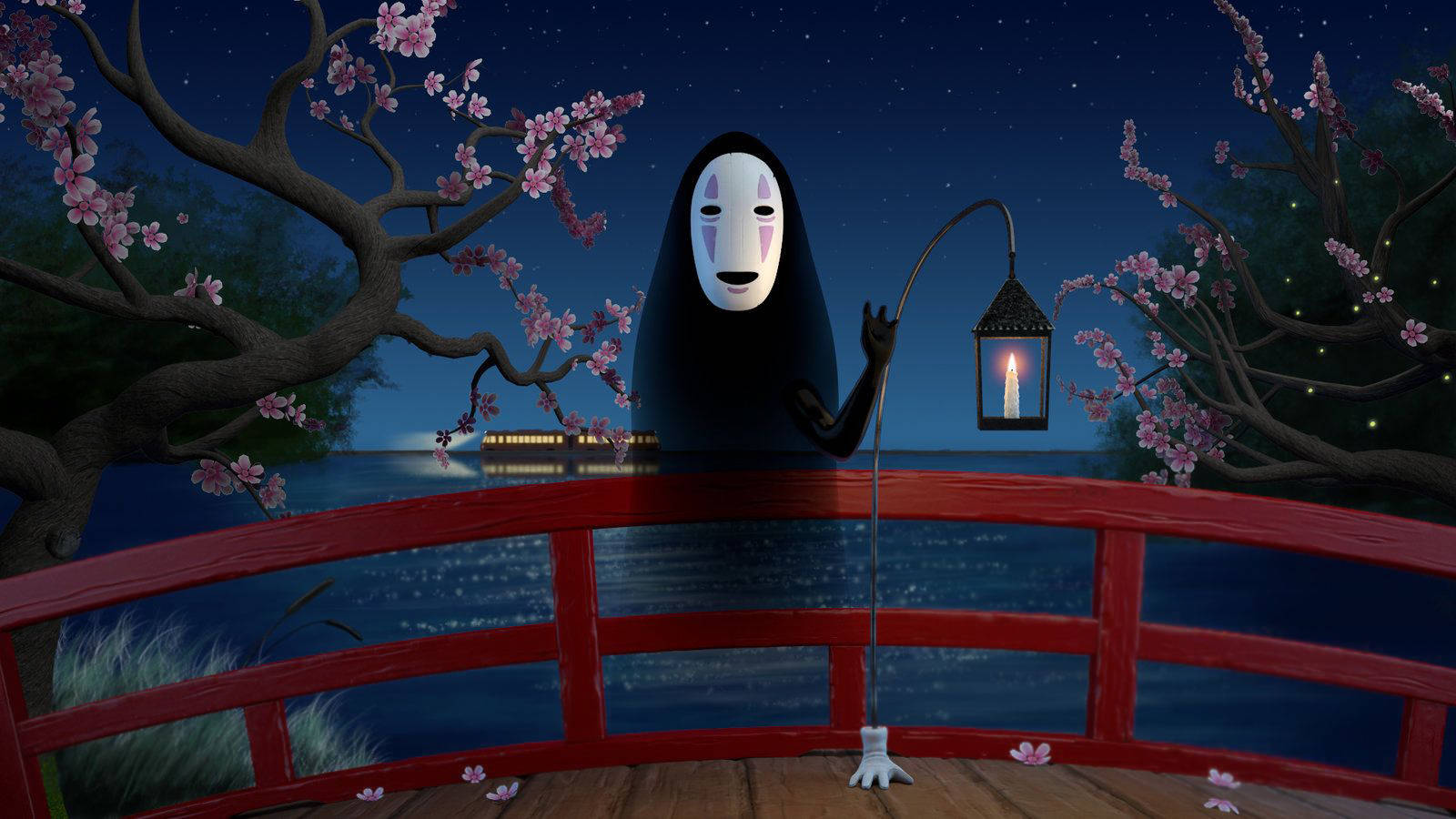 No-face With Hopping Lantern Wallpaper