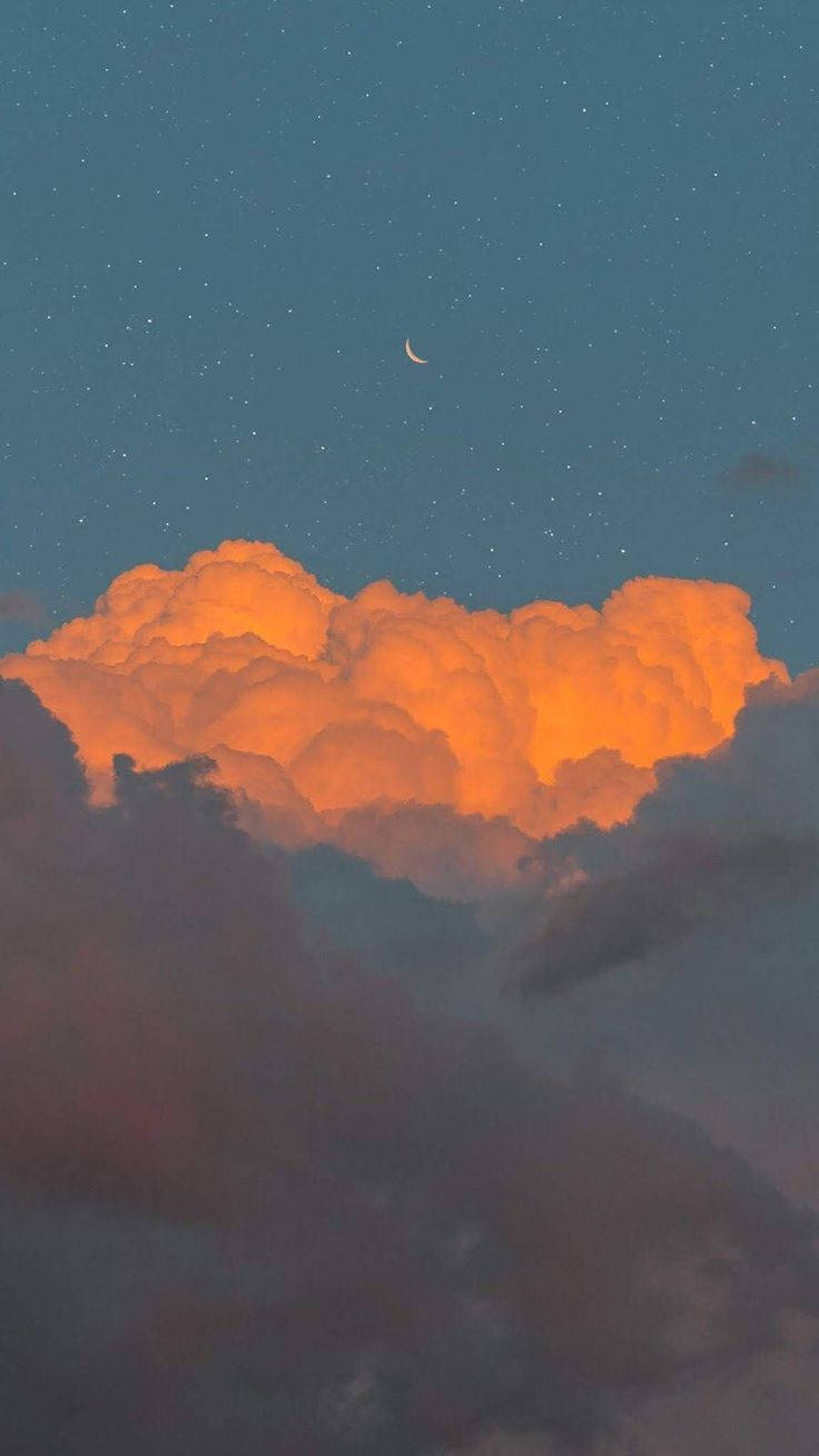 Orange Vintage Aesthetic Clouds Starry Wallpaper