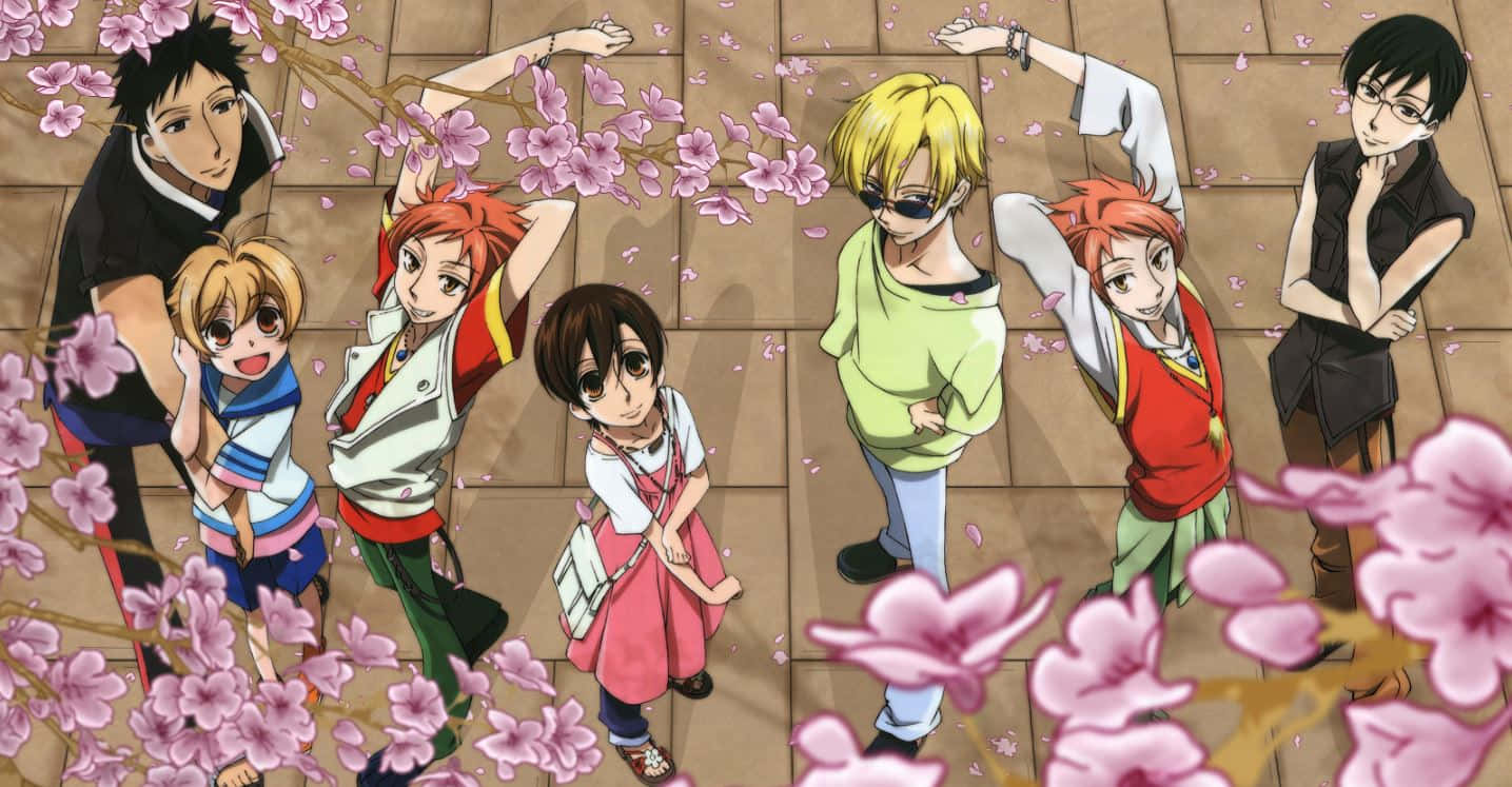 Ouran High School Host Club Members Posing Together In This Vibrant Wallpaper Wallpaper