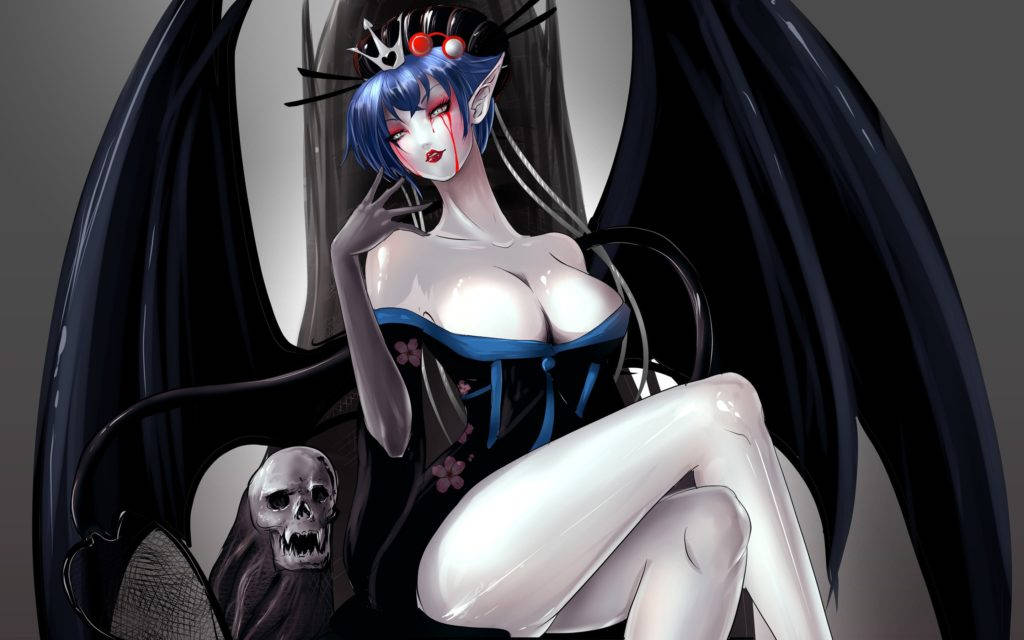 Pale Succubus With Skull Wallpaper