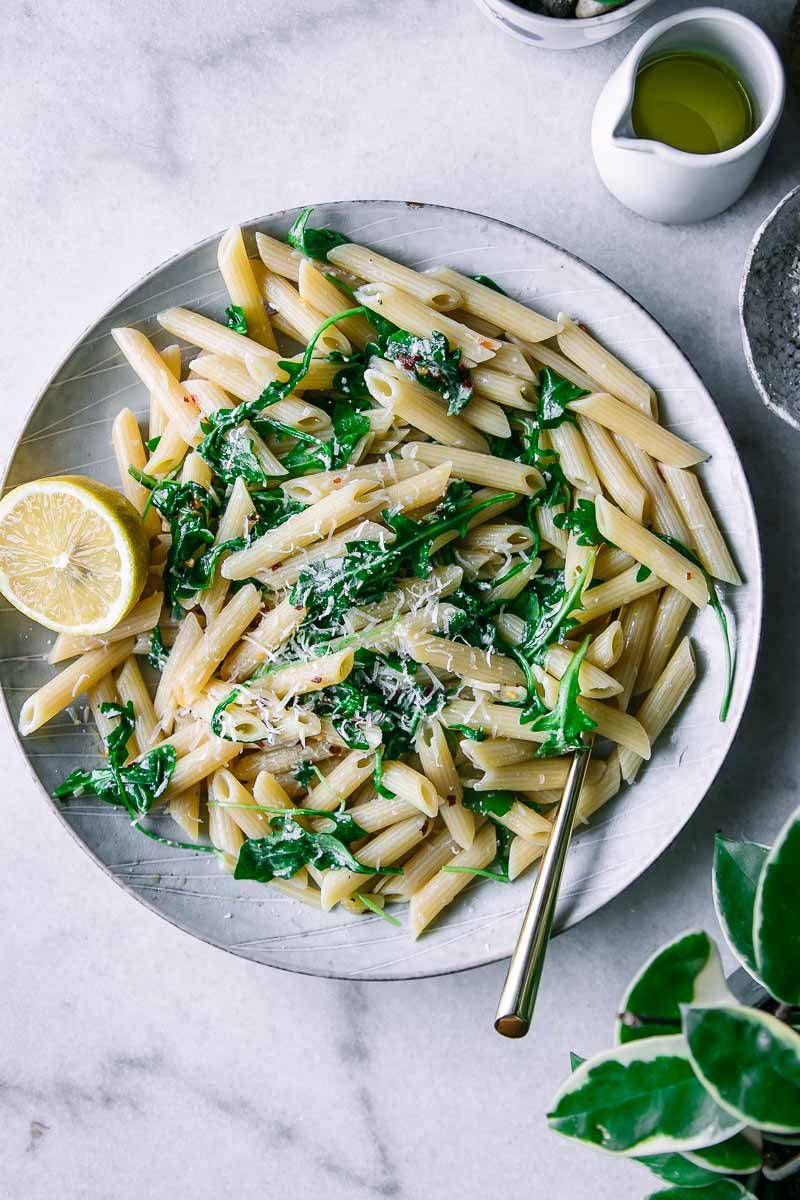 Pasta With Arugula Leaves And Lemon Wallpaper