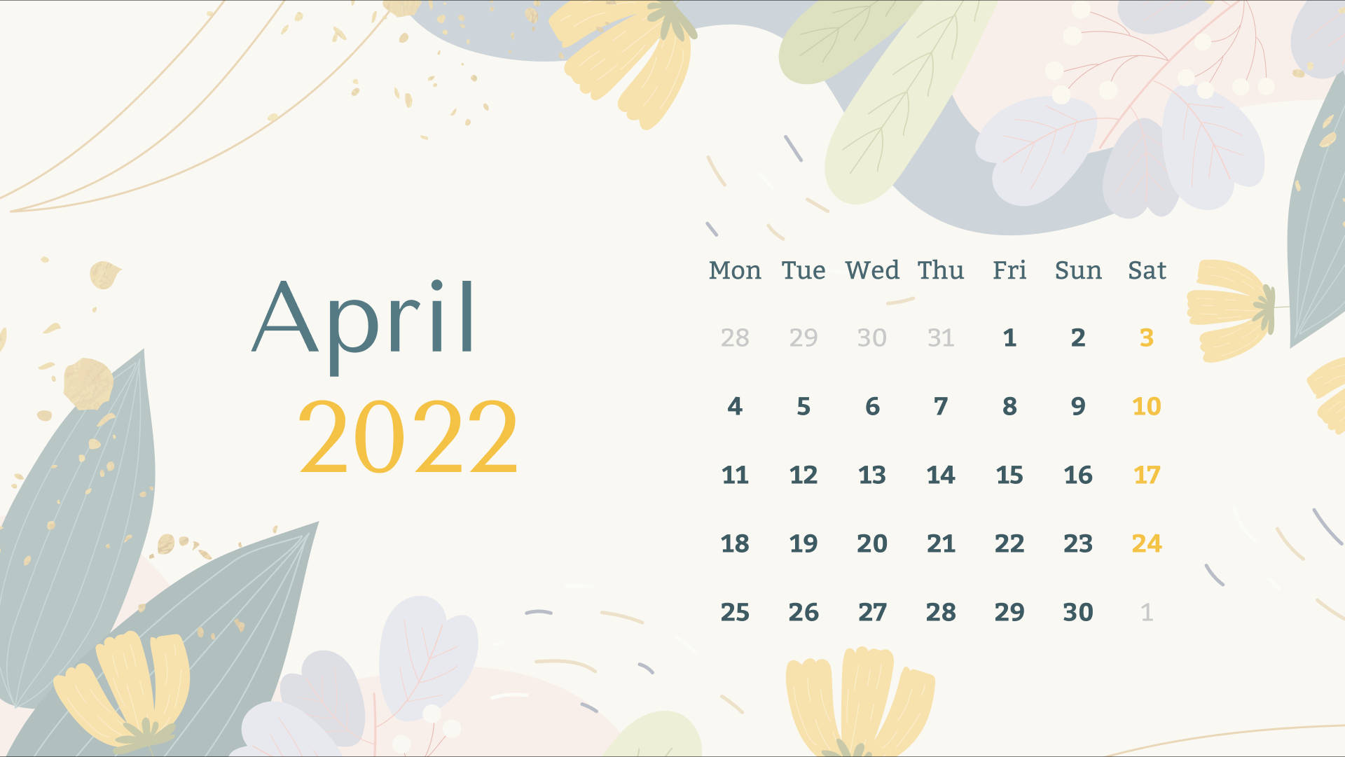 Pastel Plants April 2022 Calendar Wallpaper