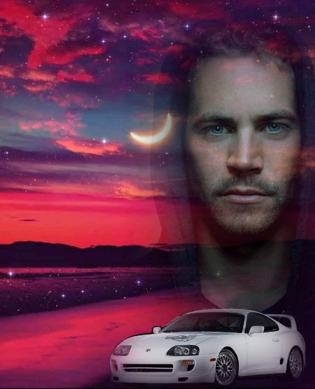 Paul Walker Pink Sky White Car Wallpaper