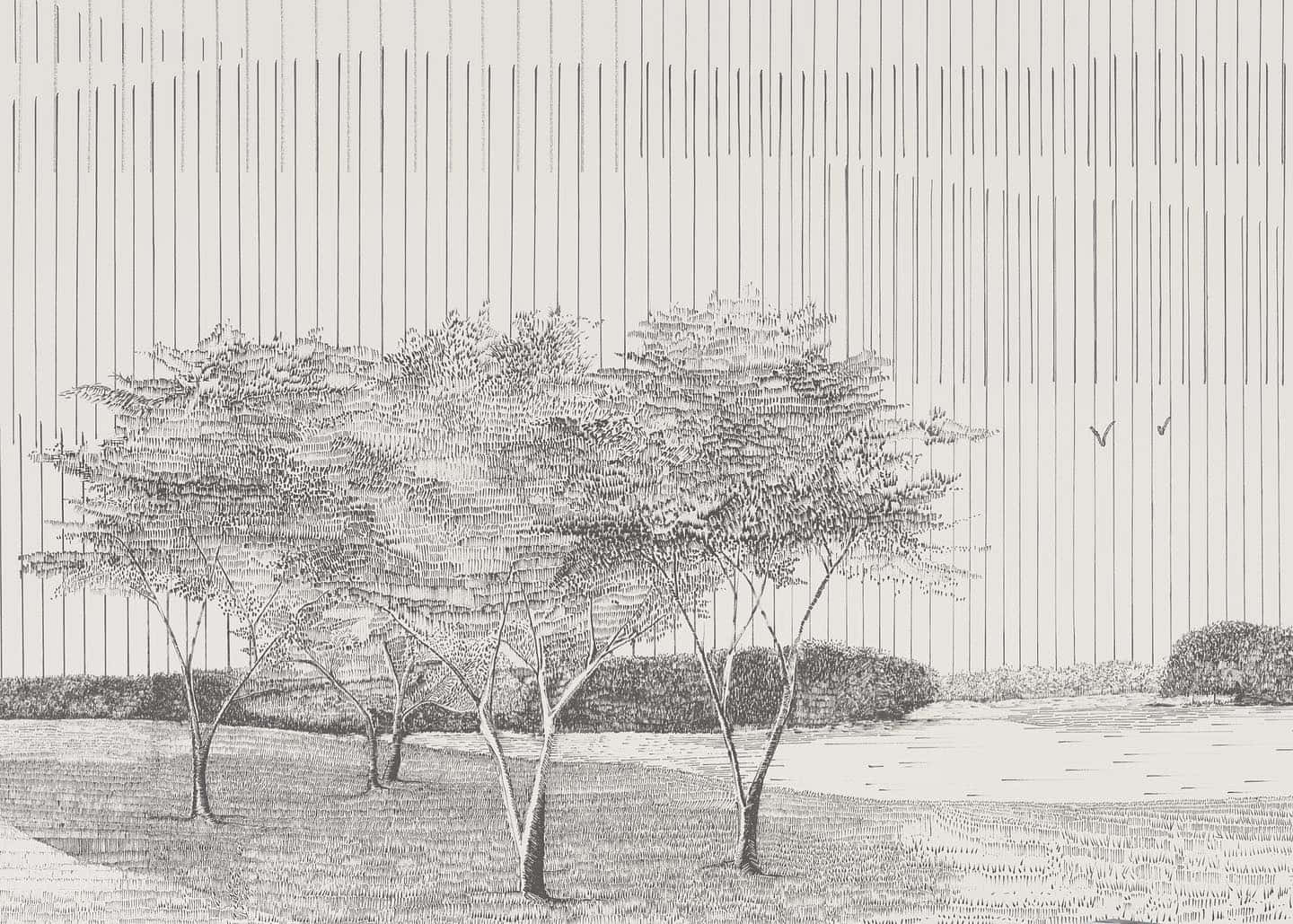 Pencil Sketched Park Scene Wallpaper