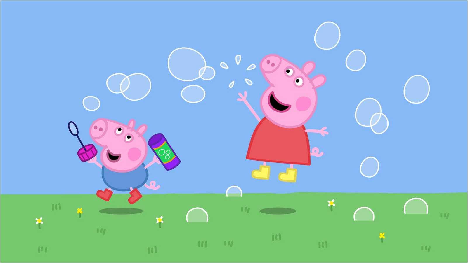 Peppa And George Having Fun With Bubbles Wallpaper