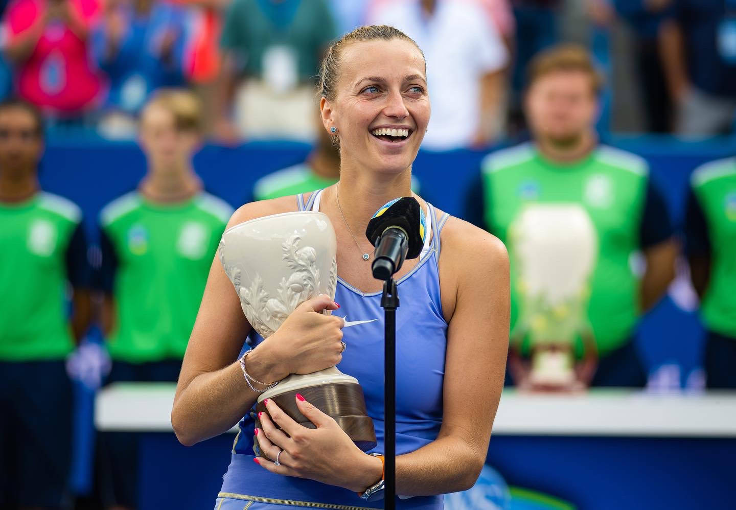 Petra Kvitová Celebrates With Trophy Wallpaper