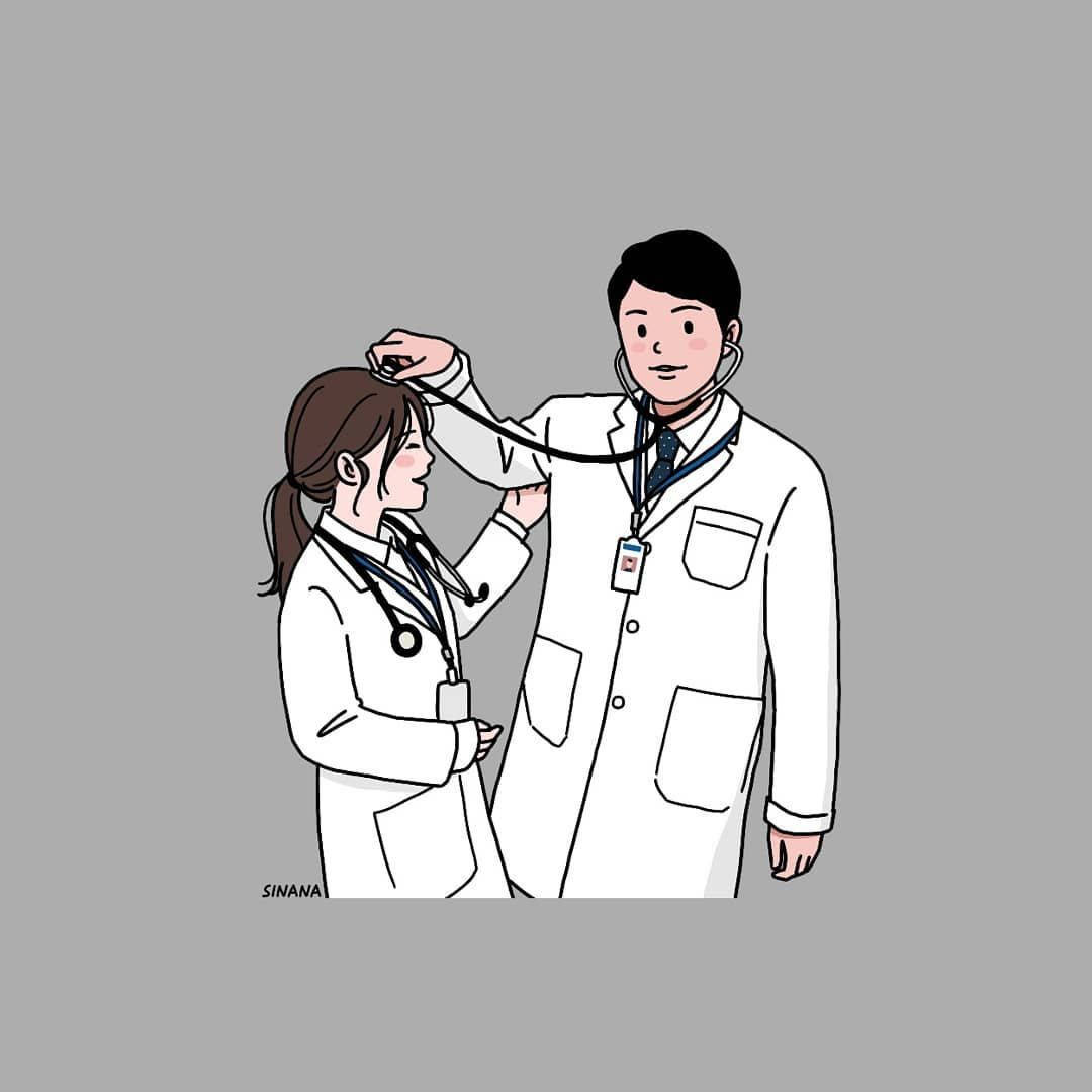 Physician Couple Digital Cartoon Wallpaper