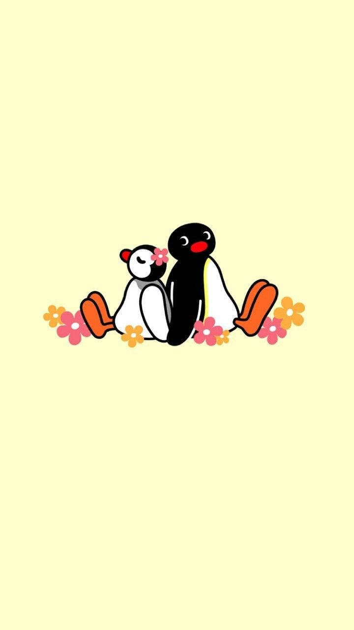 Pingu And Pinga With Flowers Wallpaper