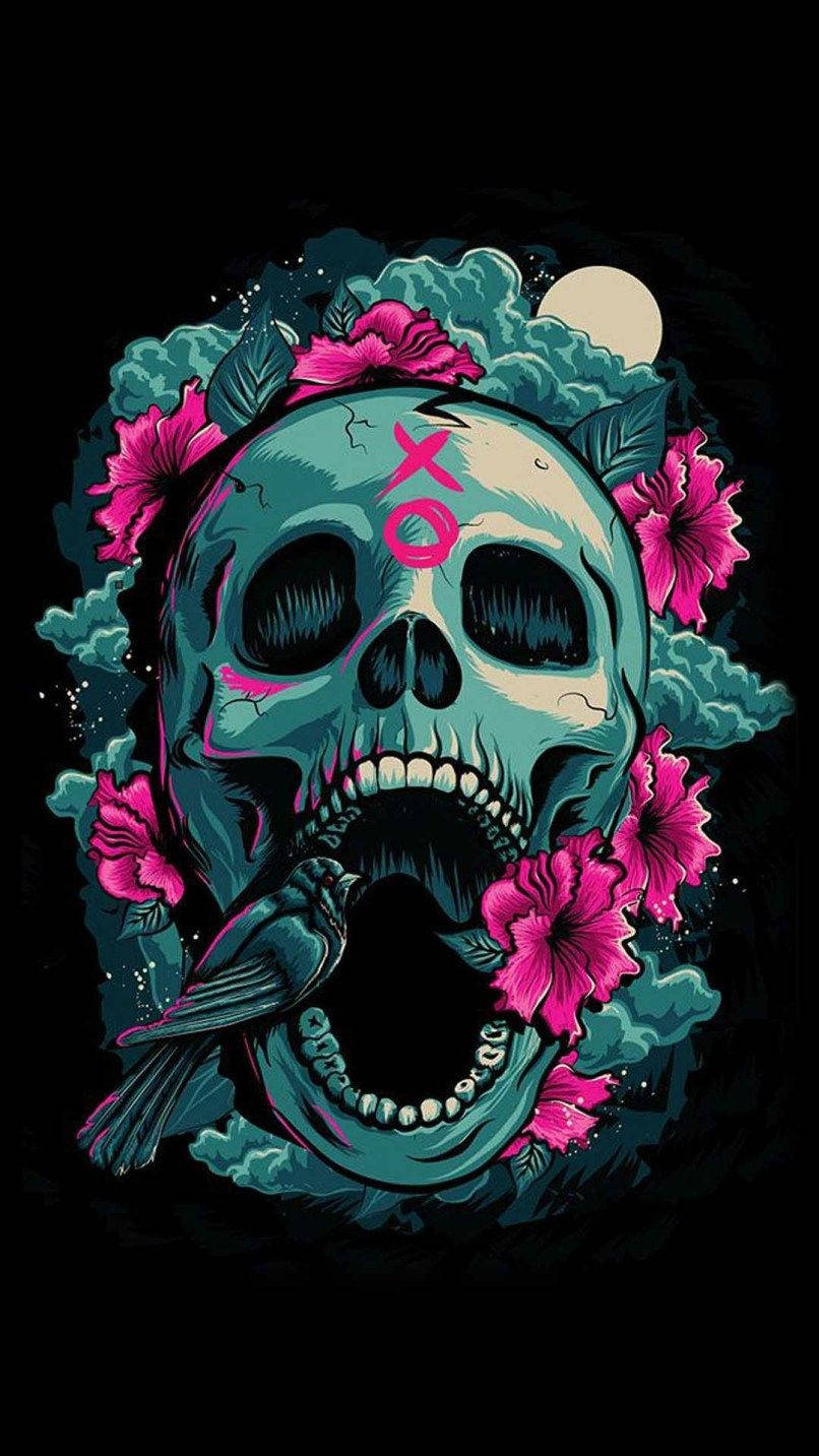 Pink And Blue Sugar Skull Wallpaper