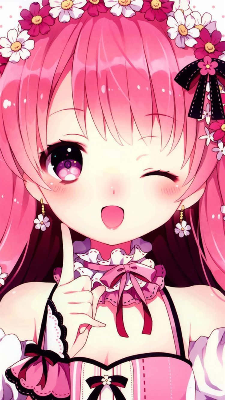 Pink Anime Cartoon Girl Portrait Wallpaper