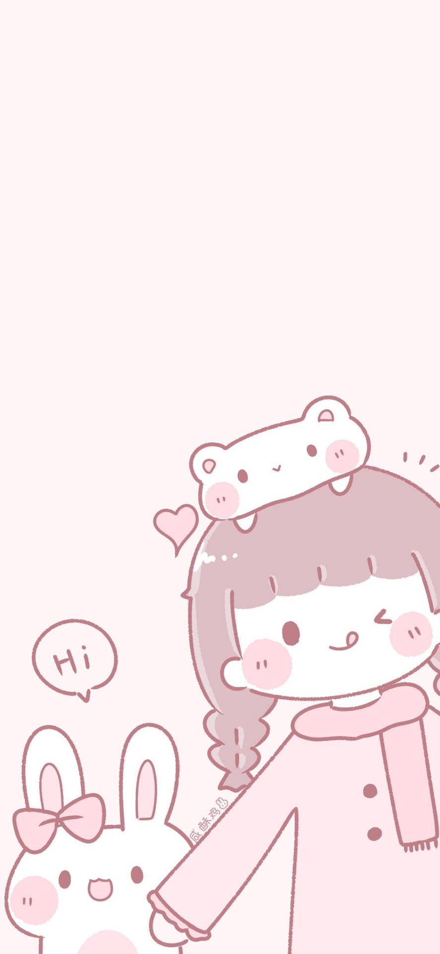 Pink Kawaii Girl And Bunnies Wallpaper