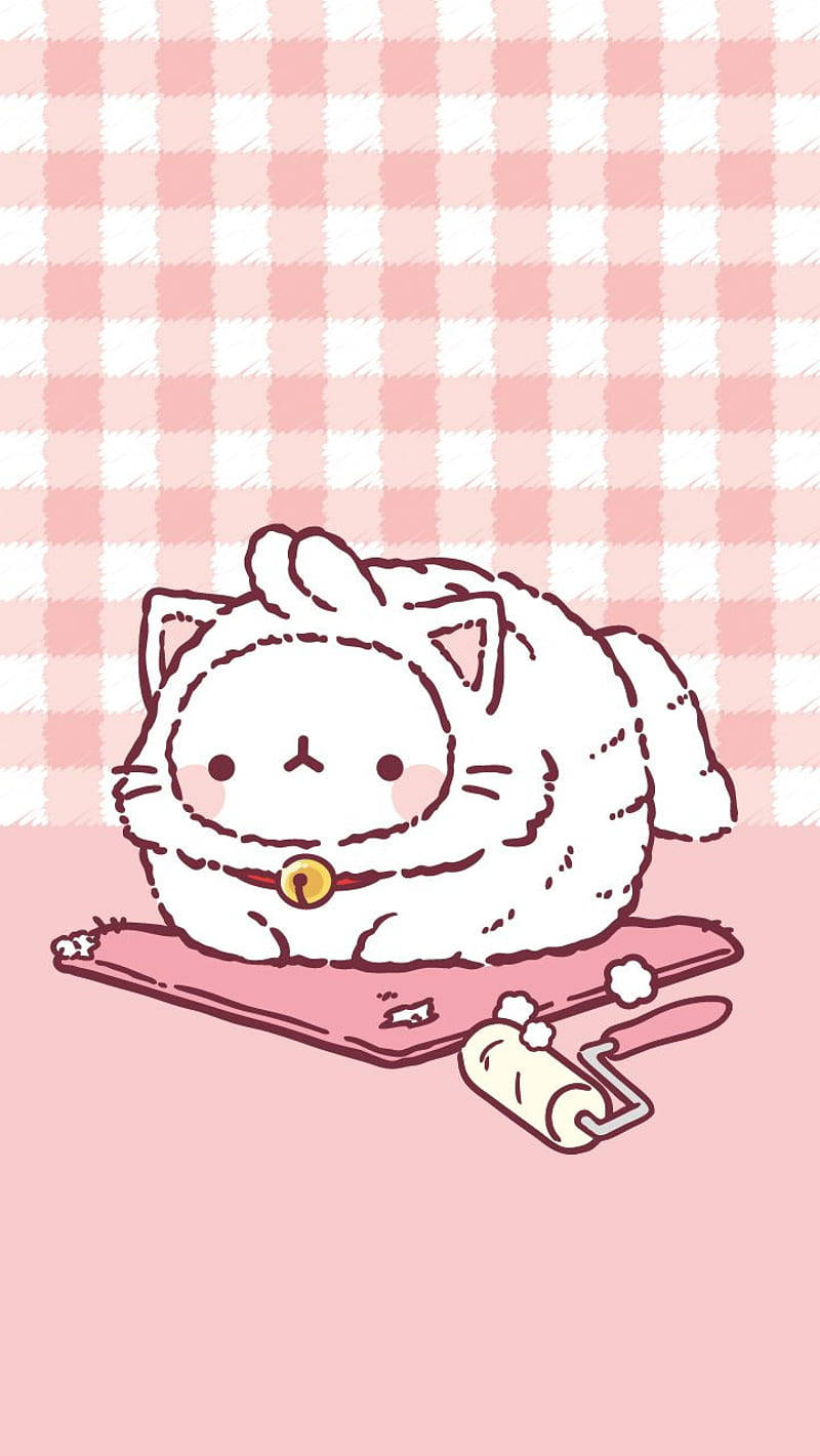 Pink Kawaii Molang As A Cat Wallpaper