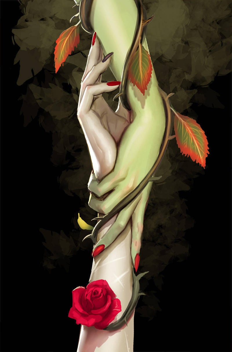 Poison Ivy Reaching Harley Quinn Phone Wallpaper