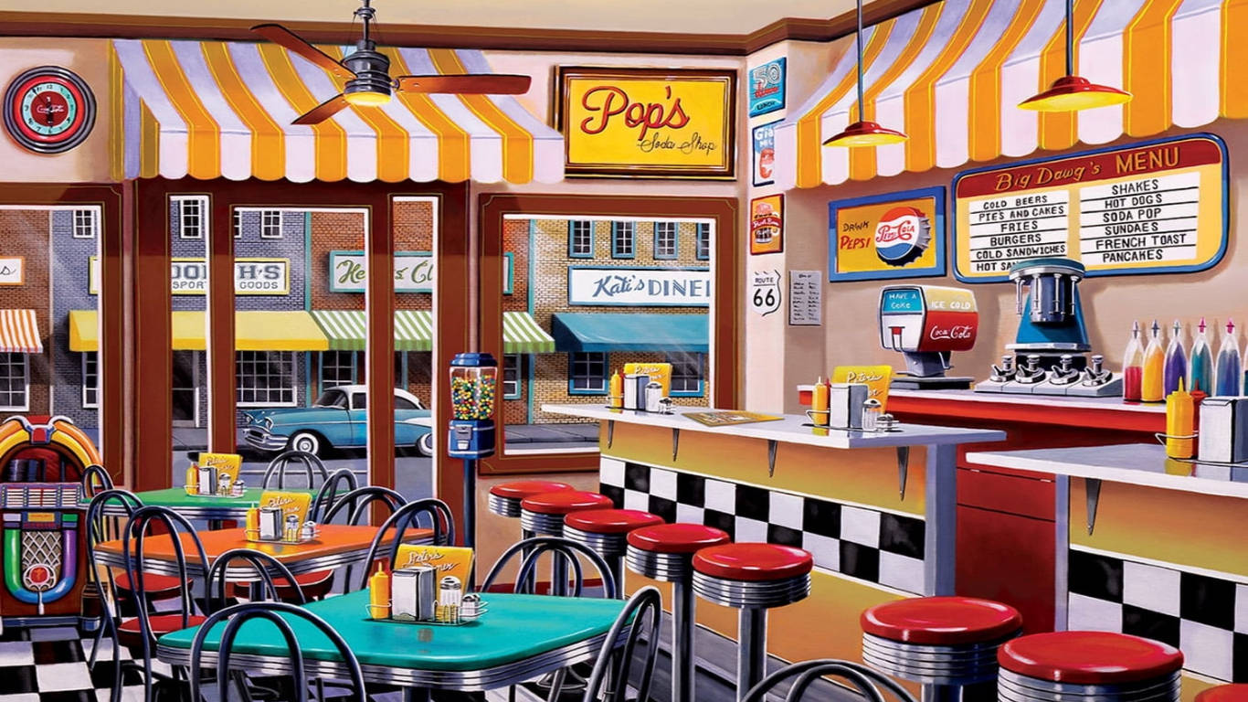Pop's Soda Shop 50s Diner Wallpaper