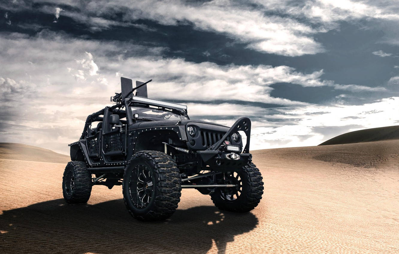 Powerful Black Jeep Wrangler Armed With Machine Gun Wallpaper