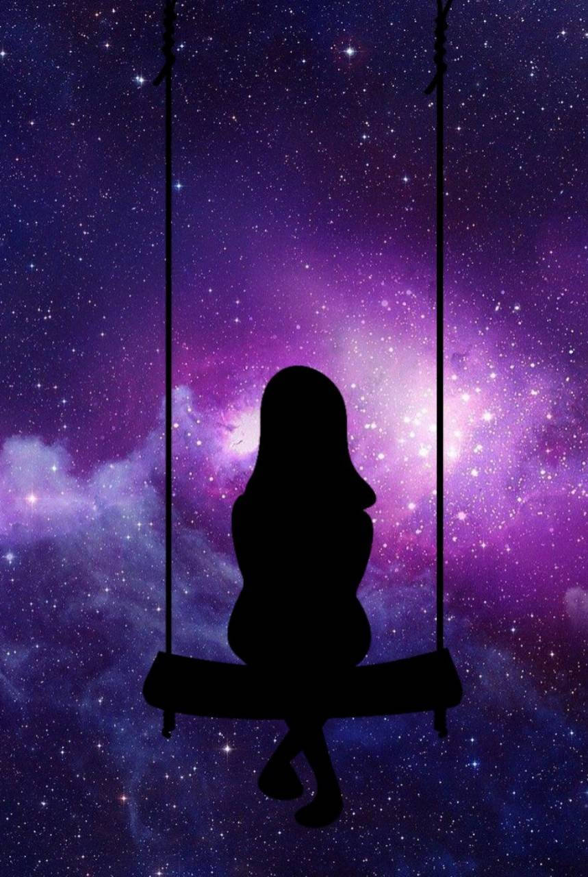 Pretty Galaxy Girl On Swing Wallpaper