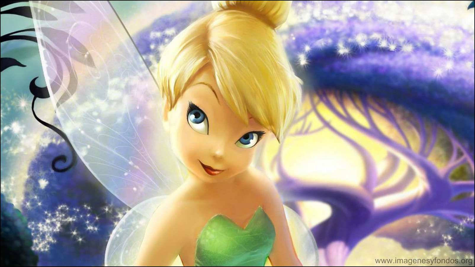 Pretty Tinkerbell Near Purple Tree Wallpaper