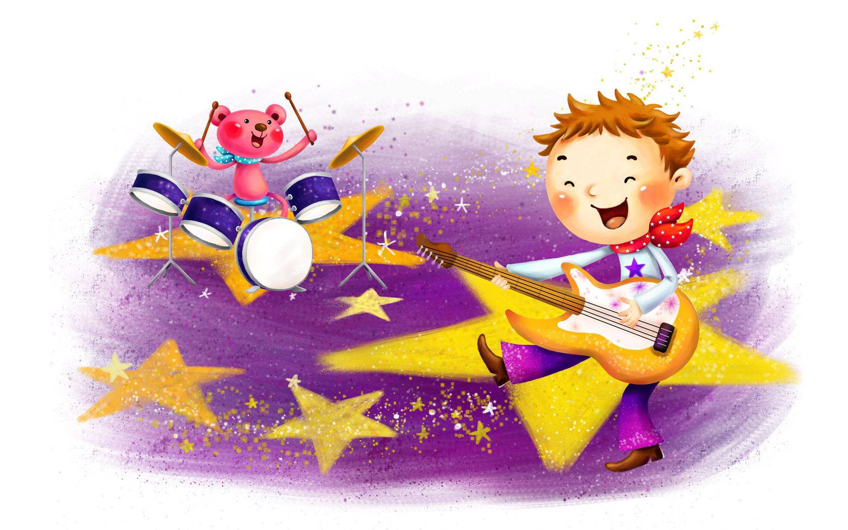 Preview Wallpaper Baby, Boy, Drawing, Guitar, Drums, Music Wallpaper