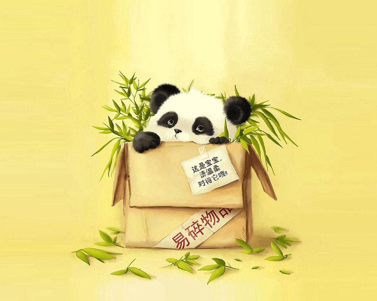 Preview Wallpaper Box, Panda, Grass, Paper, Drawing Wallpaper